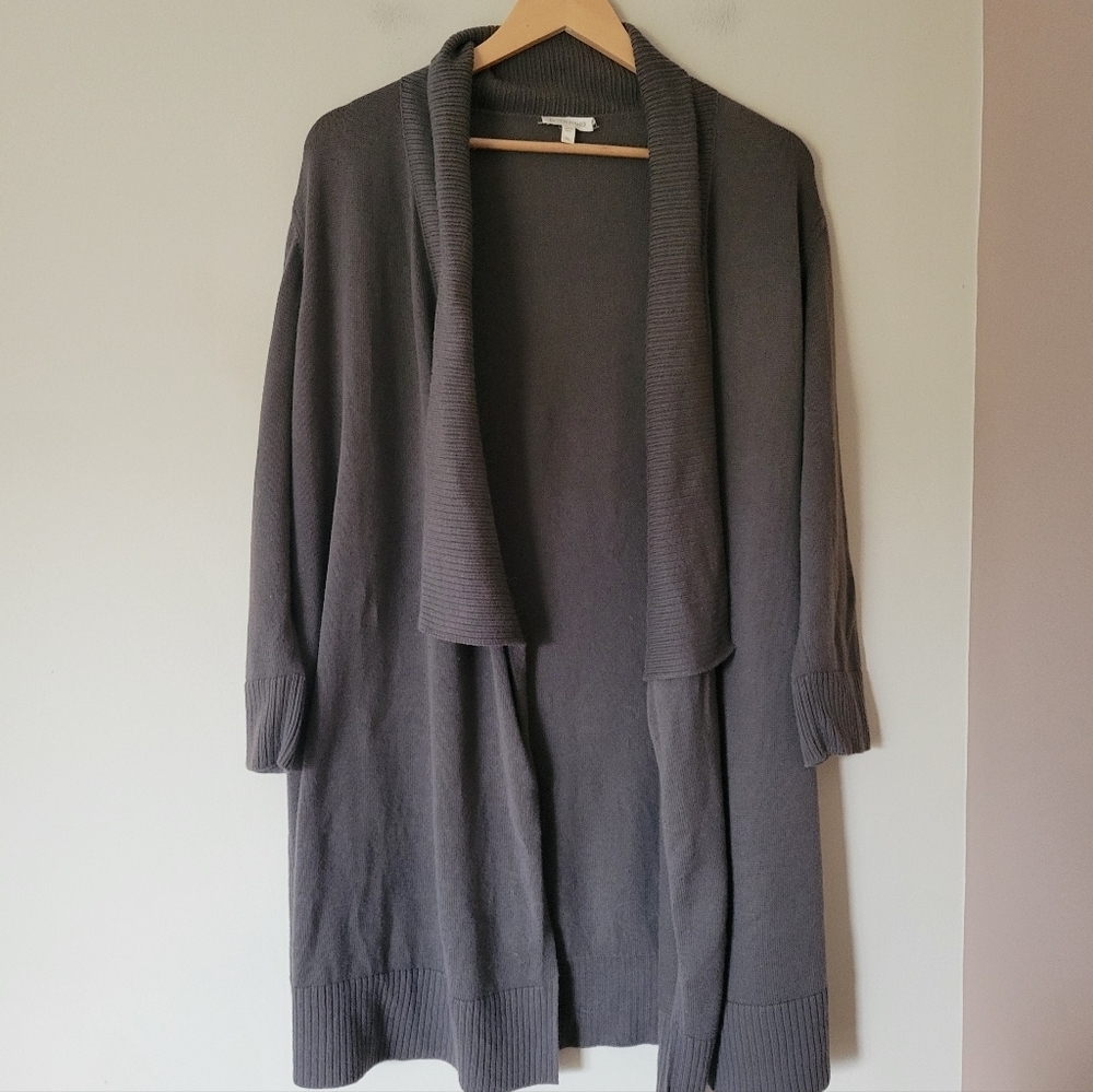 Eileen Fisher Women's Open Front Peruvian Cotton Knit Long Cardigan Grey XL